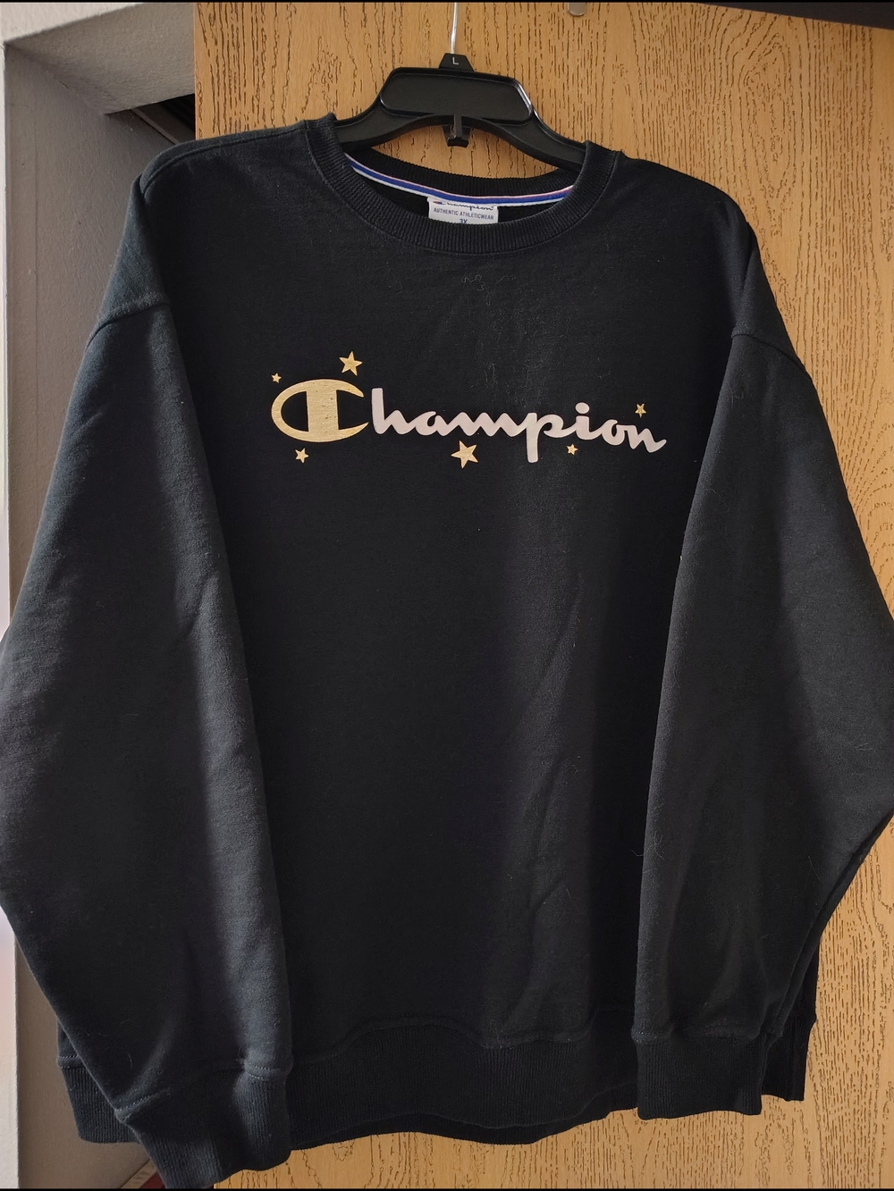 Champion Black Crewneck with Red and Blue Trim
